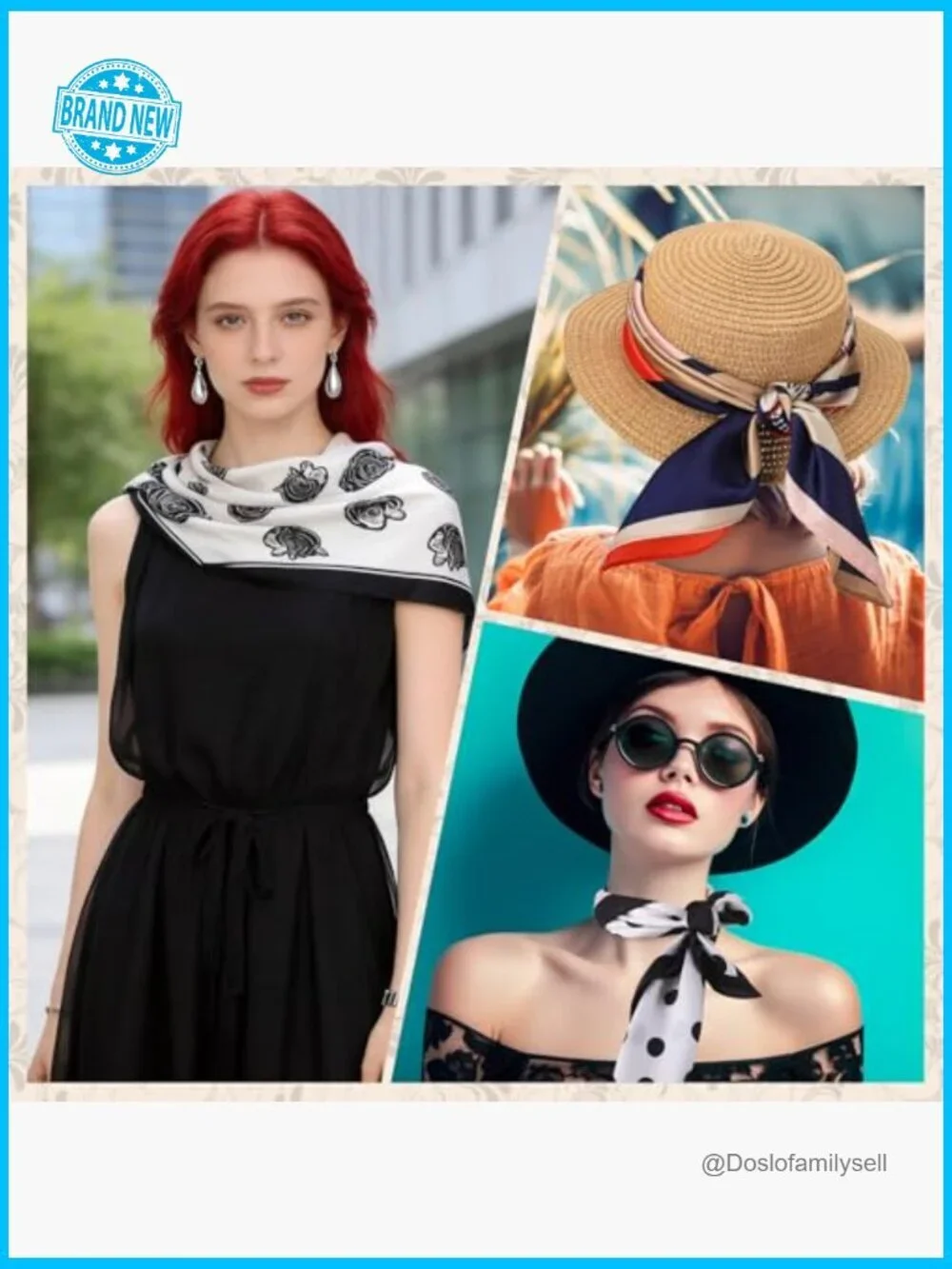 Satin Silk Feeling Head Scarf Set 6 PCS Fashion Neckerchief Boho Chic